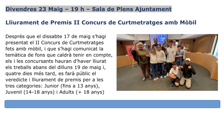 LLIURAMENT DE PREMIS II CONCURS DE CURTMETRATGES AMB MÒBIL