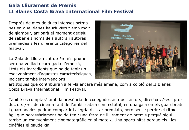 GALA LLIURAMENT DE PREMIS II BLANES COSTA BRAVA INTERNATIONAL FILM FESTIVAL
