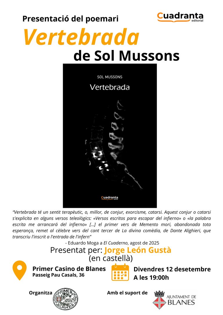 Présentation du recueil de poèmes: « Vertebrada » de Sol Mussons